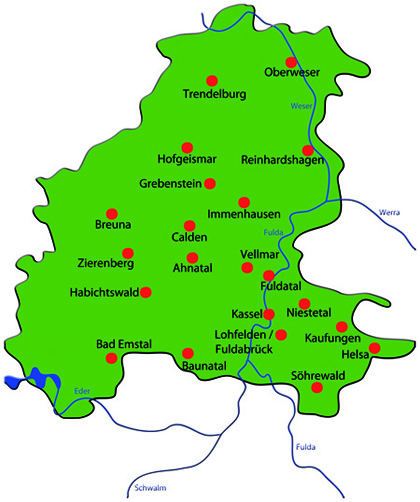 Karte der Gliederungen in Nordhessen